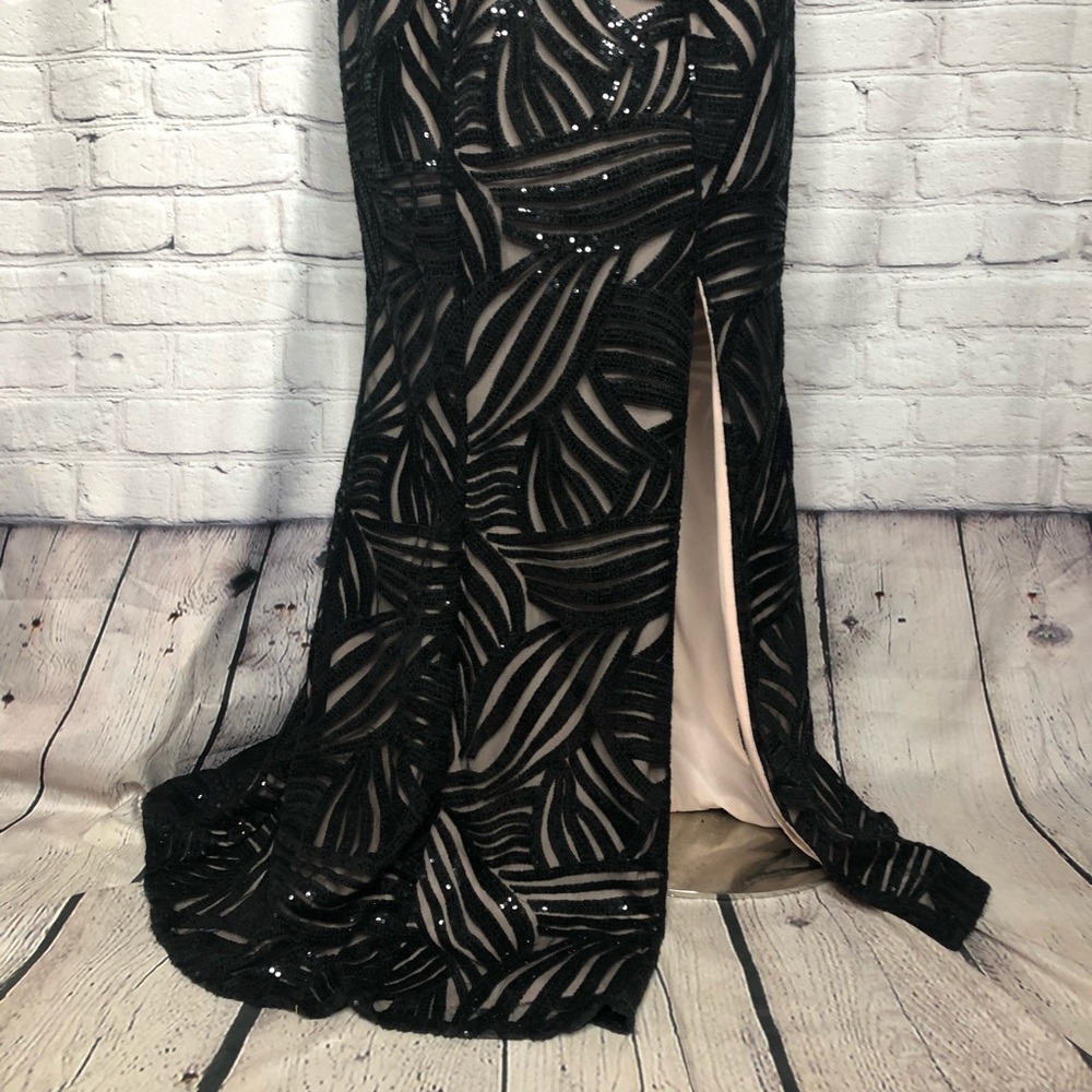 Trixxi black & nude sequin striped long dress sz 7 - Picture 2 of 13